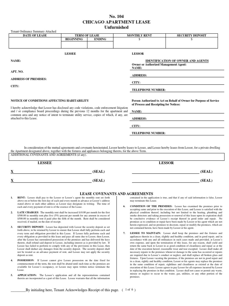 Chicago Apartment Lease 104 Lease Leasehold Estate