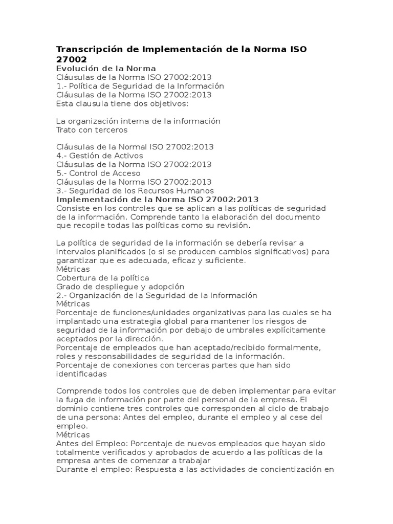 Implementación de la Norma ISO 27002 | PDF | Seguridad de información ...