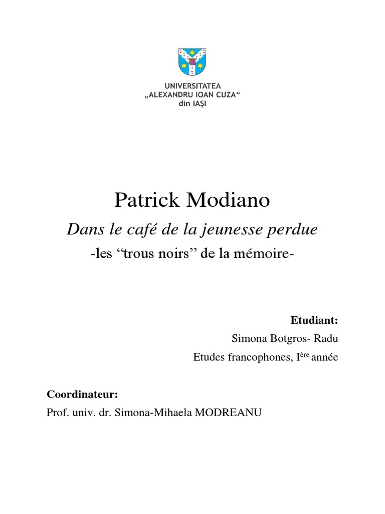 Dans Le Café De La Jeunesse Perdue Patrick Modiano, Dans Le Cafe de La Jeunesse Perdue | Enfance | Narration