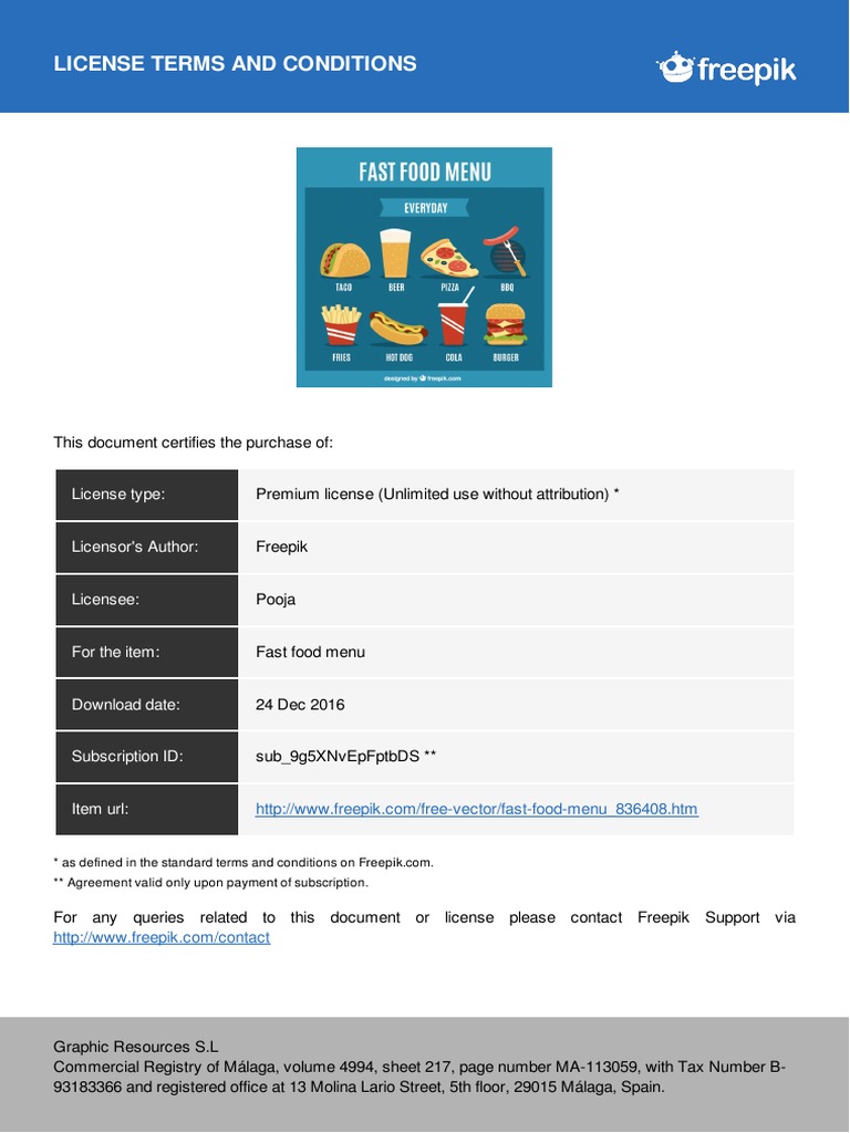 License Fast Food Menu 836408 | PDF | License | Subscription Business Model