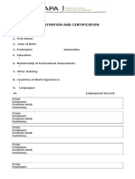 CV Format For Environmental Assessment Practioners' Registration and Certification