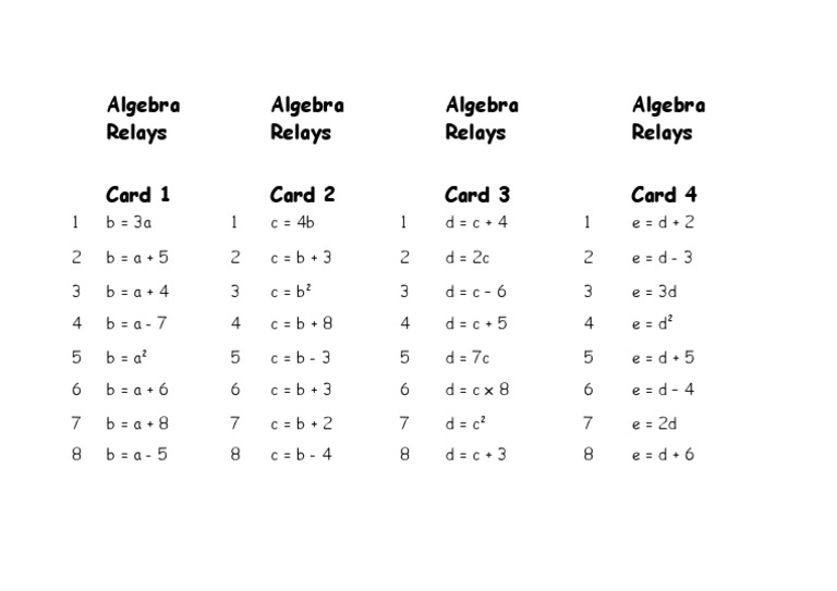 Algebra Relay Problems and Solutions | PDF