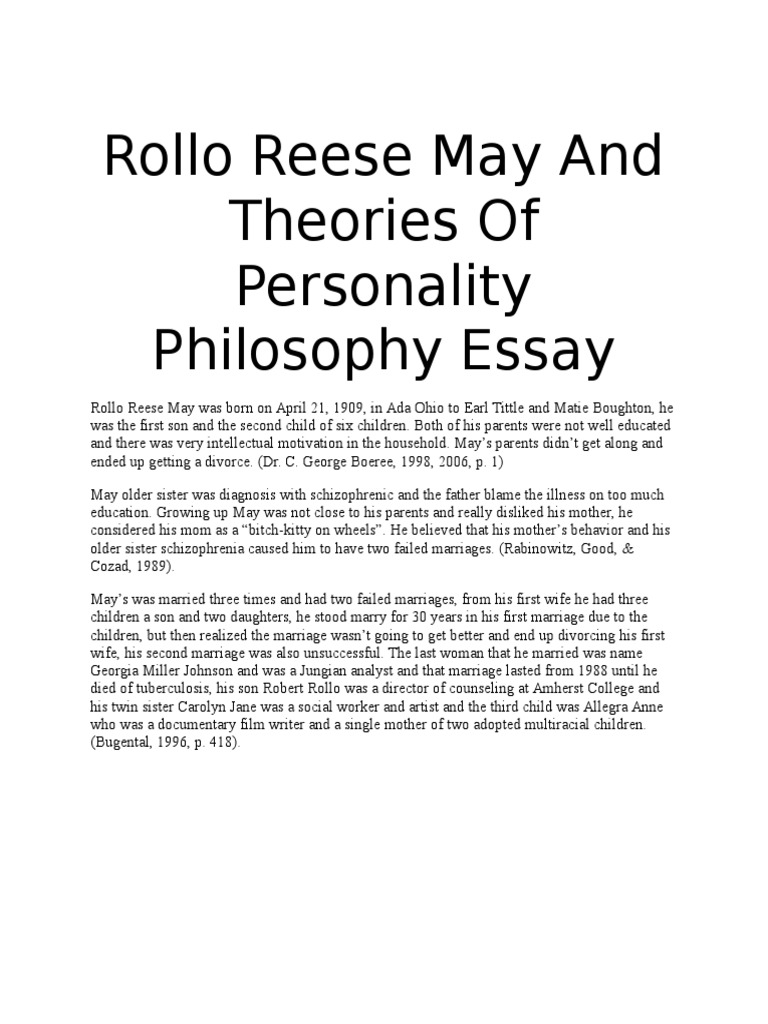 Rollo Reese May and Theories of Personality Philosophy Essay | PDF ...