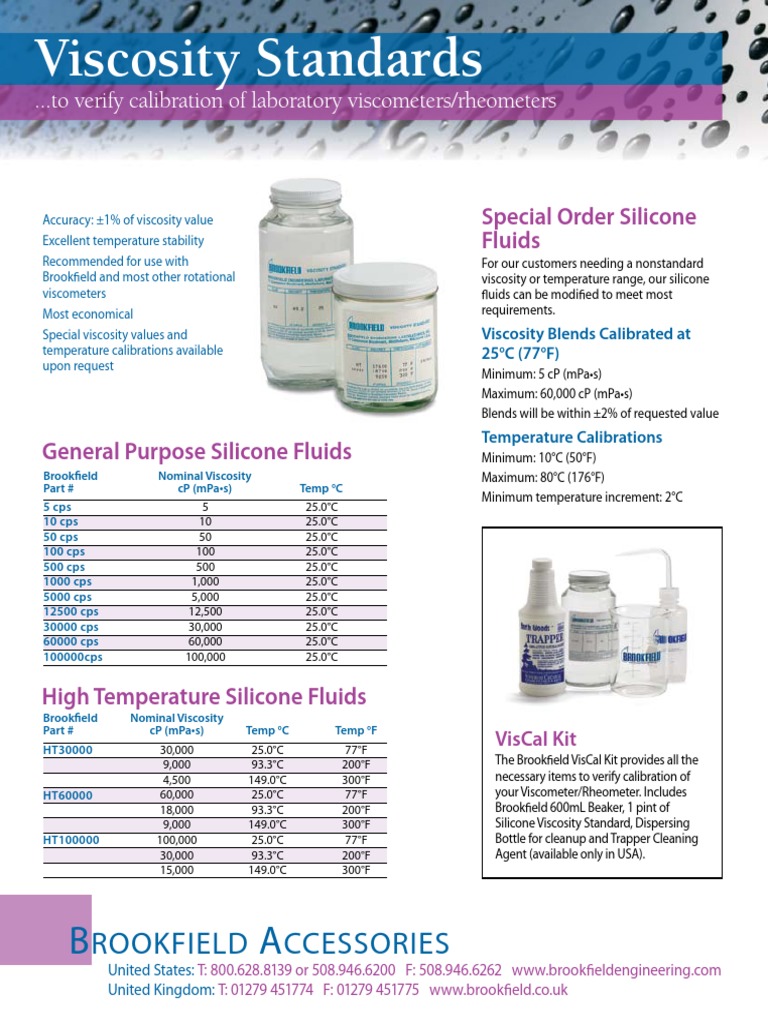 Brookfield Viscosity Standards Guide | PDF | Viscosity | Materials Science