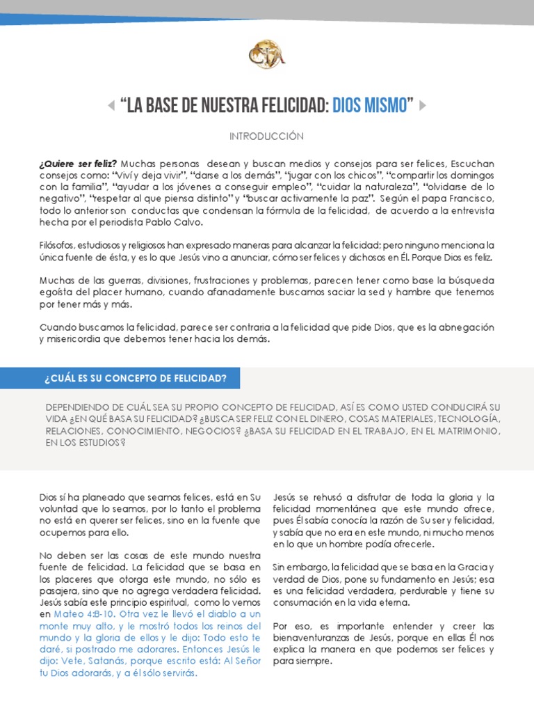 La felicidad en Dios: clave esencial | PDF | Felicidad | Cristo (título)