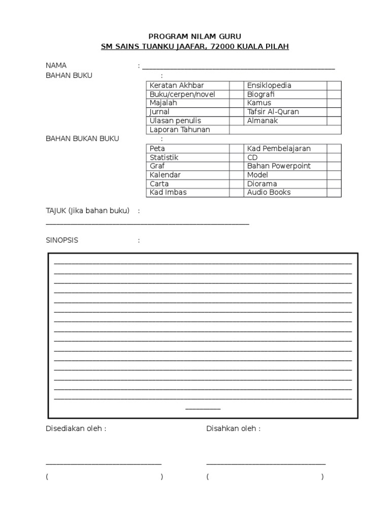 Contoh Buku Nilam Guru