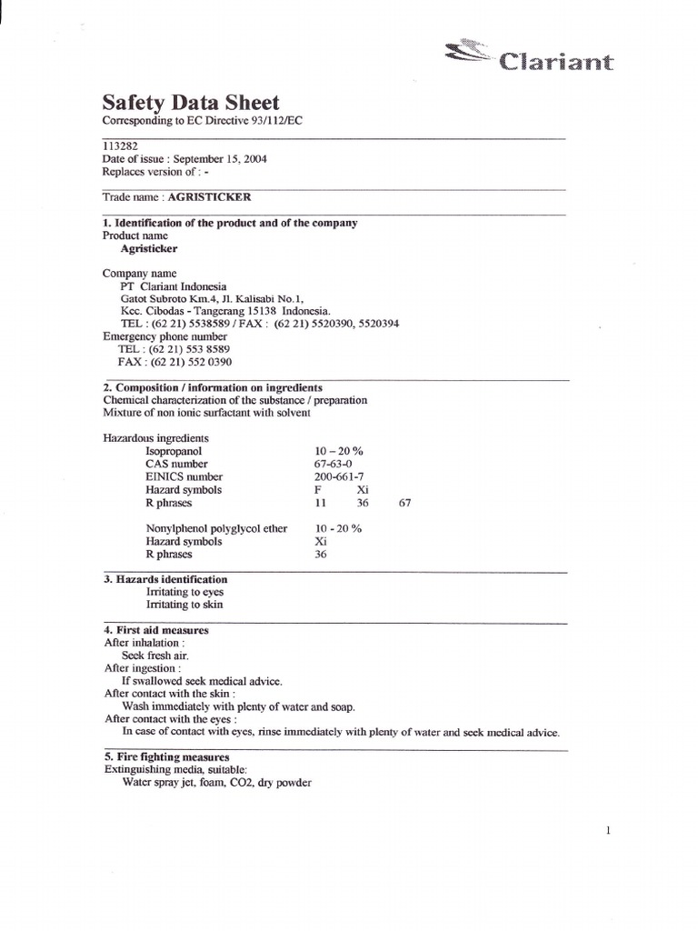 MSDS Agristick | Occupational Safety And Health | Materials