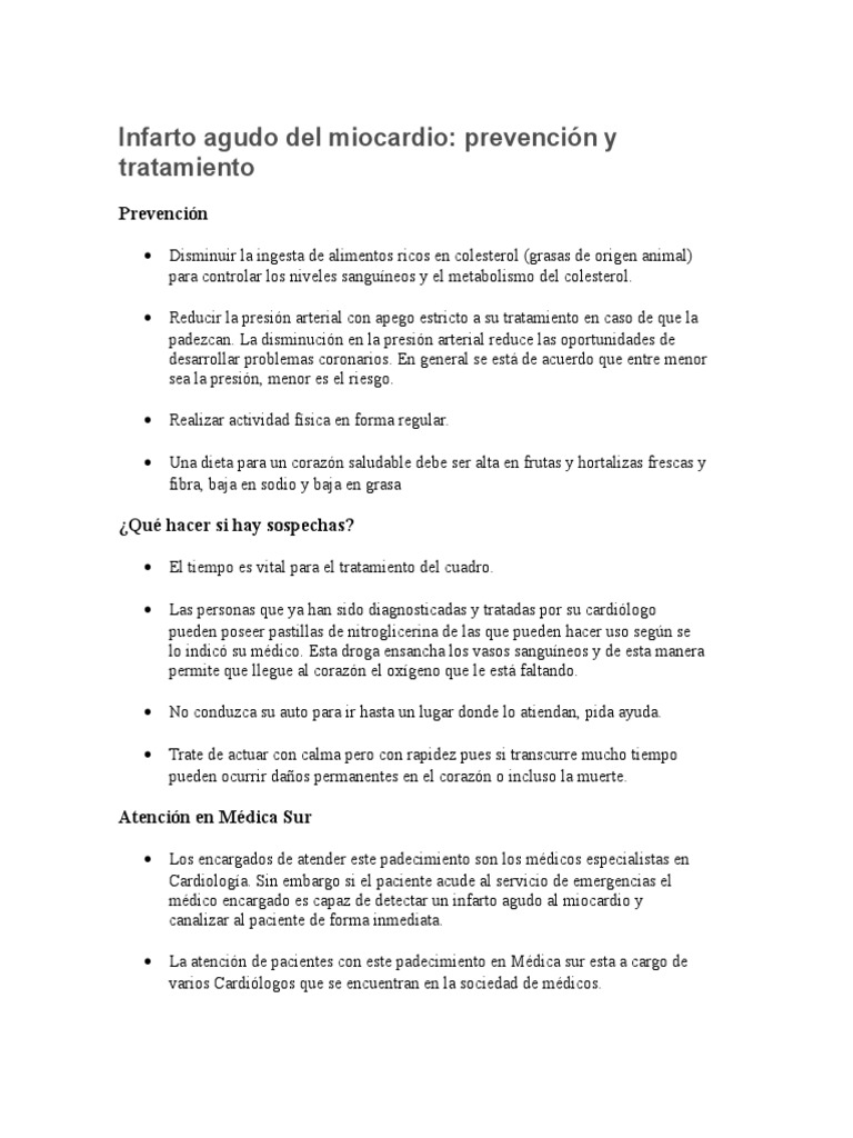 Prevención y tratamiento del infarto agudo | PDF | Infarto de miocardio ...
