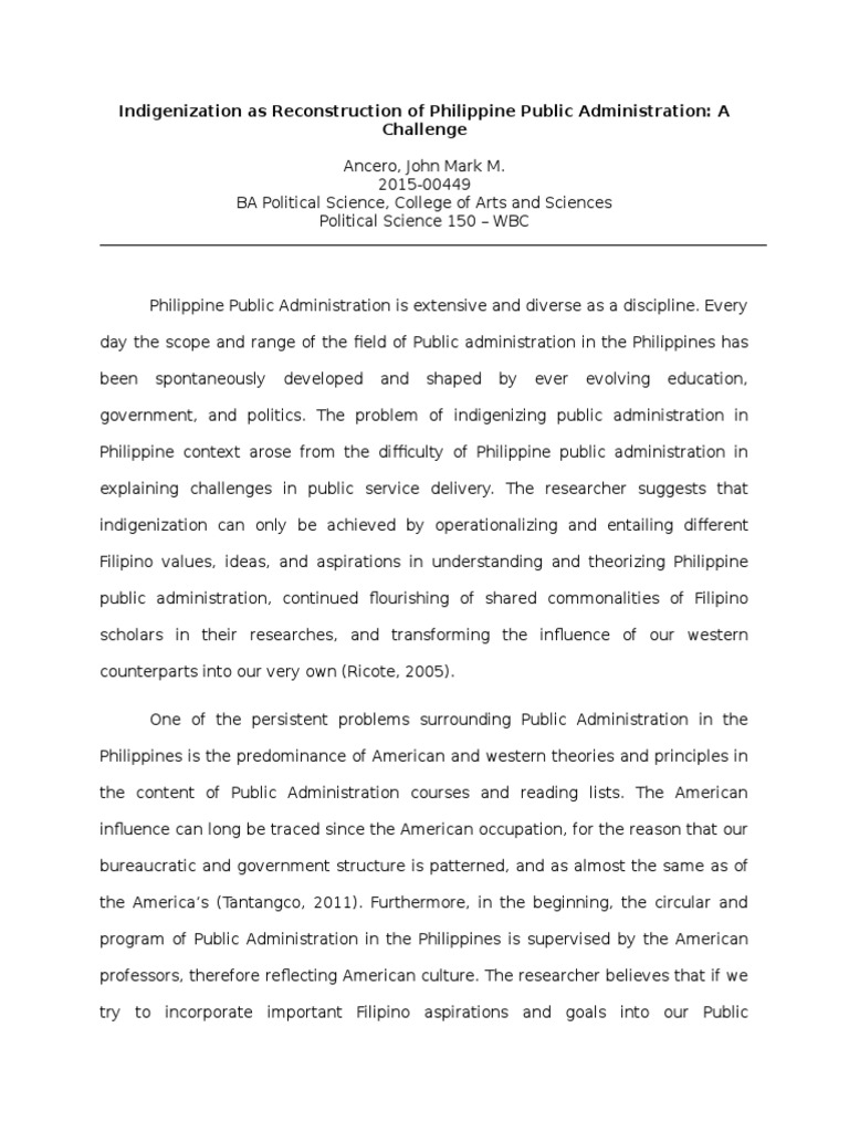 Indigenizing Philippine Public Administration | PDF | Public ...