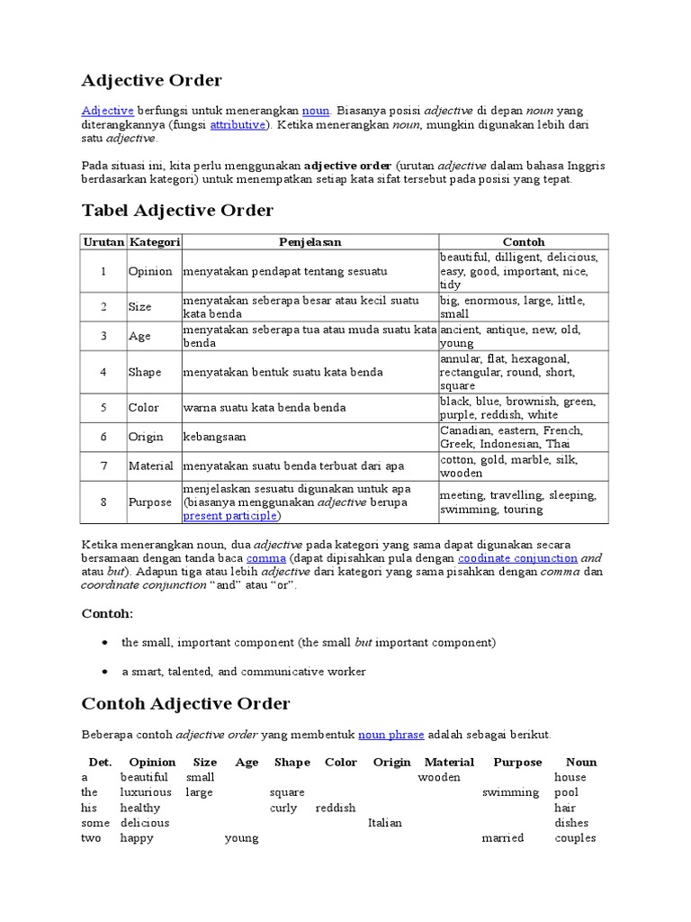 Contoh Adjective Order
