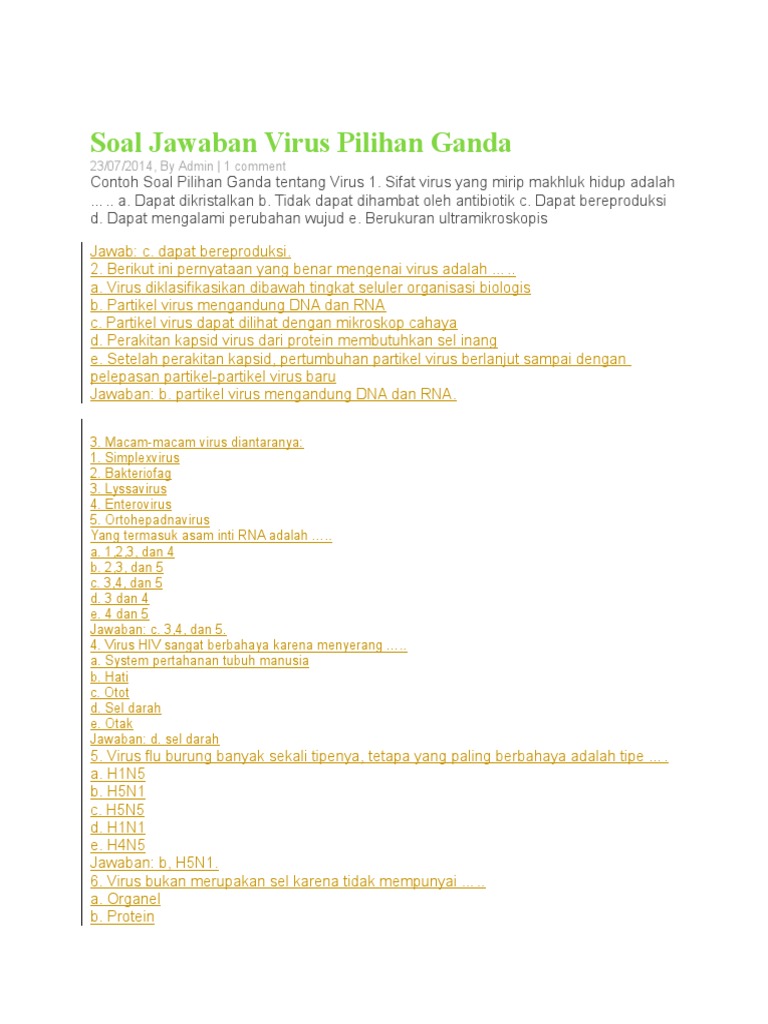 Soal Jawaban Virus Pilihan Ganda