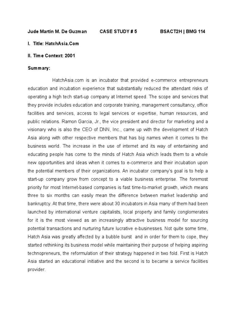 Case Study 5 HatchAsiadotcom | PDF | Business Incubator | Startup Company