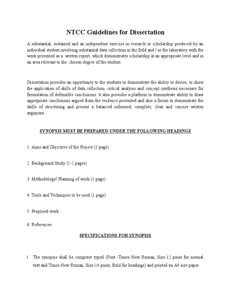 NTCC Dissertation Guidelines Overview | PDF | Thesis | Academic Degree