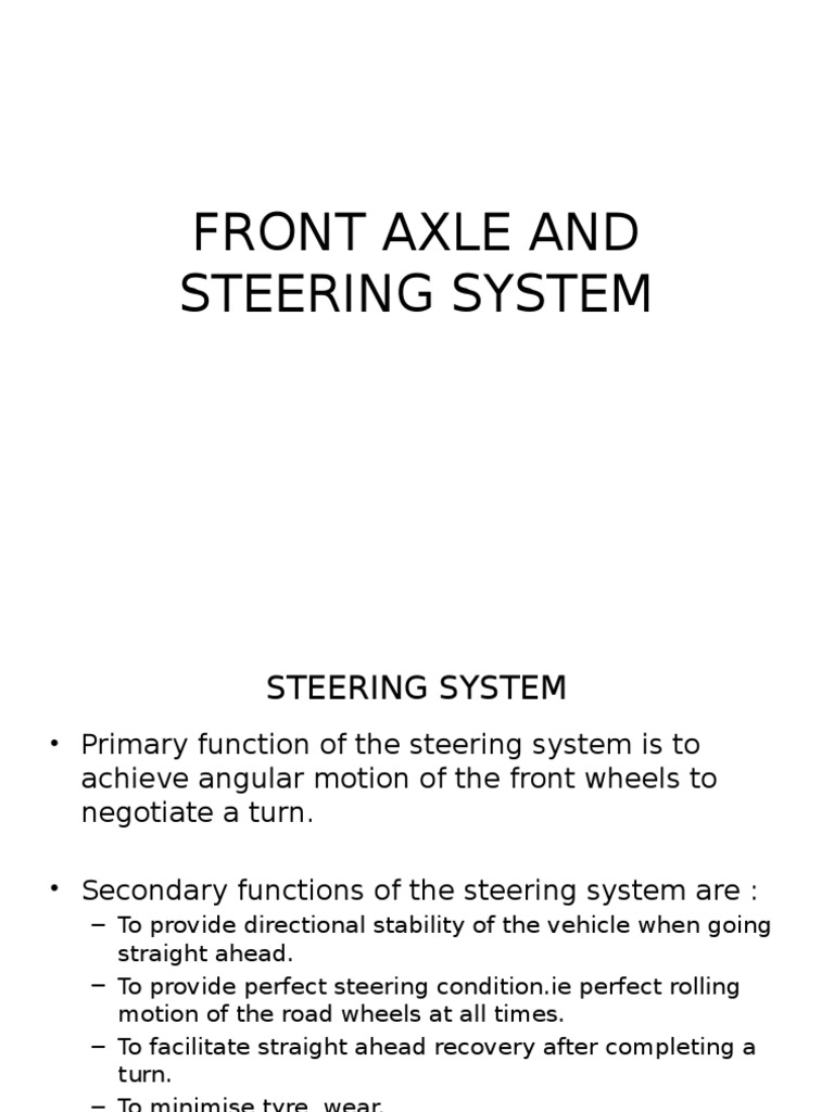 Front Axle and Steering System Overview | PDF | Steering | Wheeled Vehicles