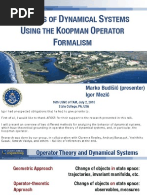 M Budisic Analysis Of Dynamical Systems Using The Koopman Operator Formalism Dynamical System Mathematical Physics