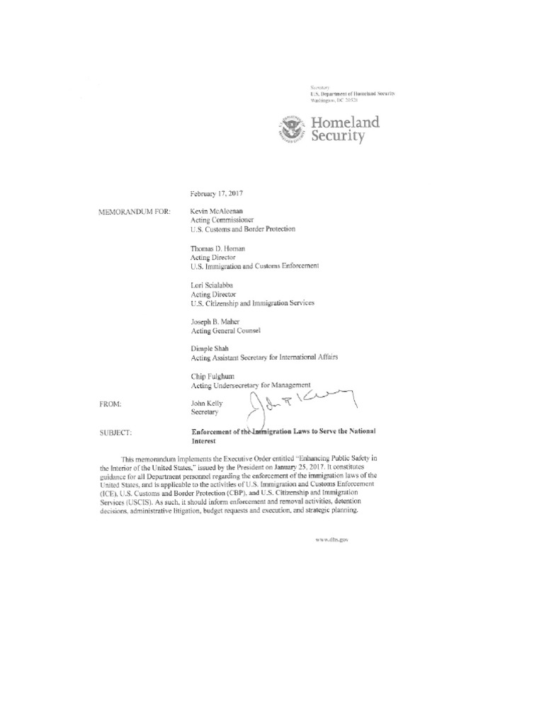 The Two DHS Memos About Immigration Enforcement | PDF