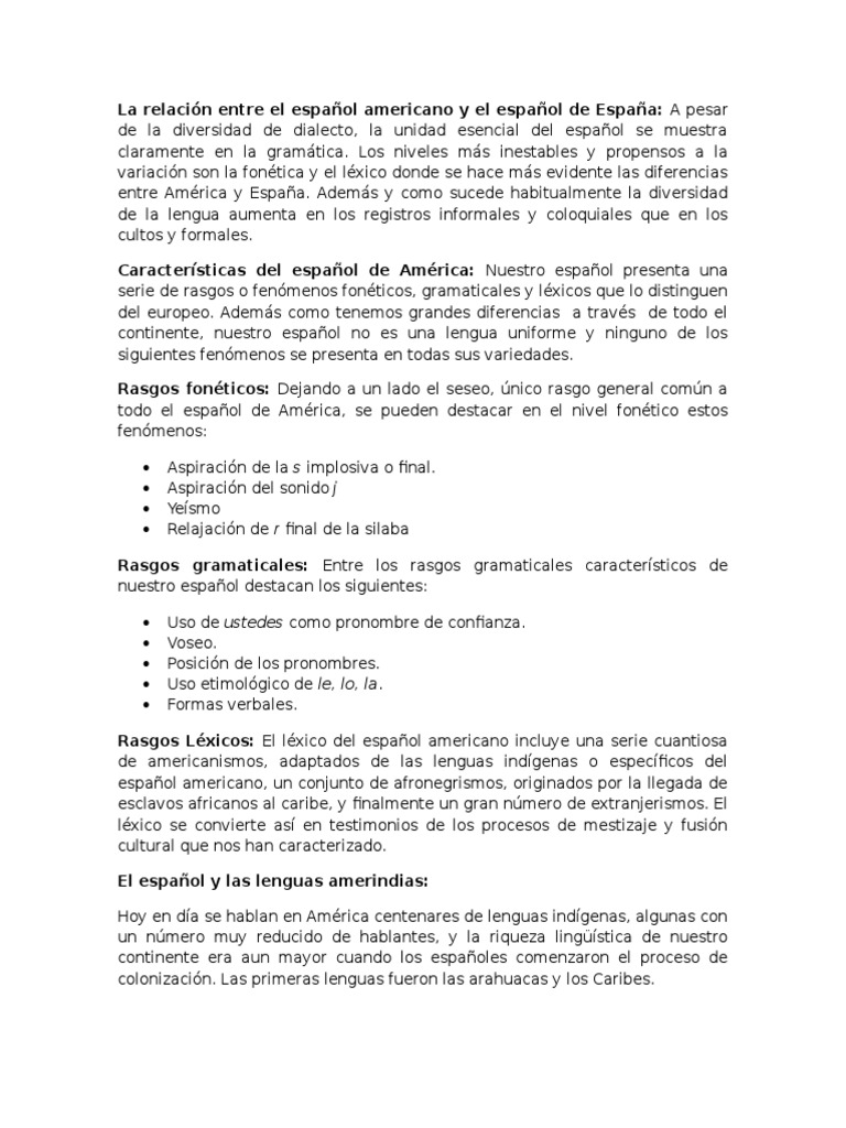 La Relación Entre El Español Americano y El Español de España | PDF ...