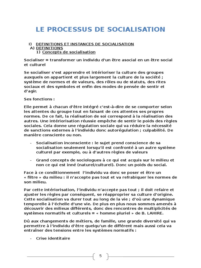 Processus de Socialisation et Identités | PDF | Socialisation ...