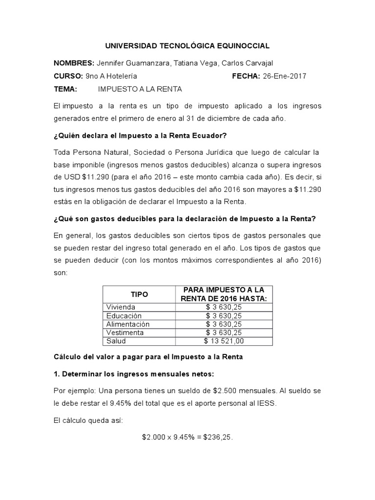 Cálculo del Impuesto a la Renta en Ecuador | PDF | Impuesto sobre la ...