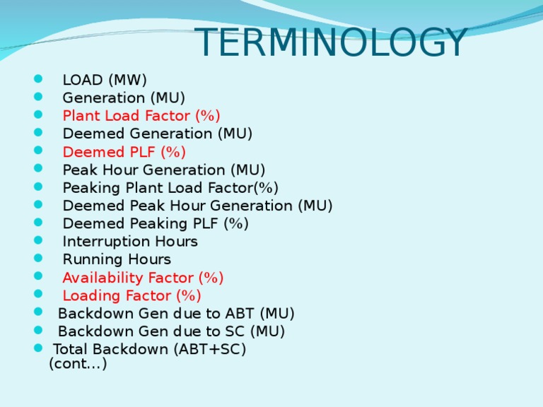 Terminology: Plant Load Factor (%) Deemed PLF (%) | PDF