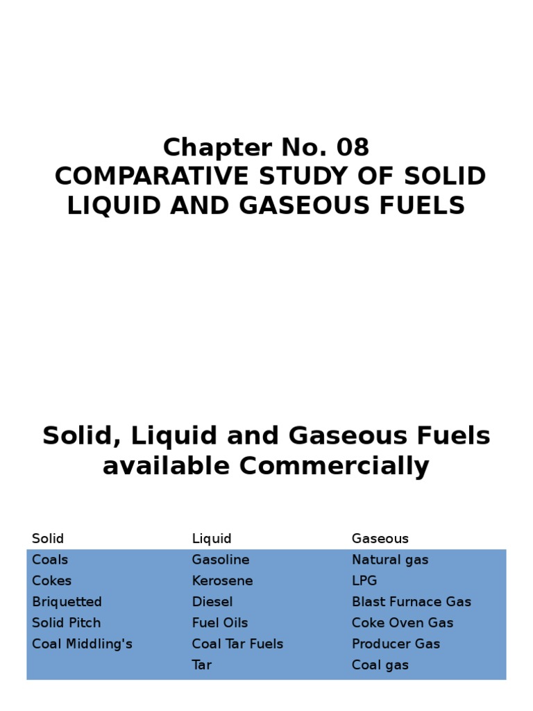 Chapter No. 08 Comparative Study of Solid Liquid and Gaseous Fuels PDF