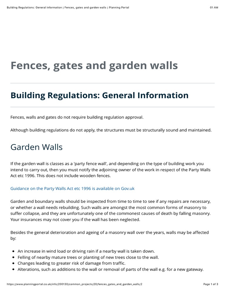 Building Regulations General Information Fences, gates and garden