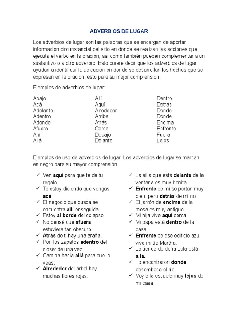 Adverbios de Lugar y Tiempo | PDF | Adverbio | Idiomas