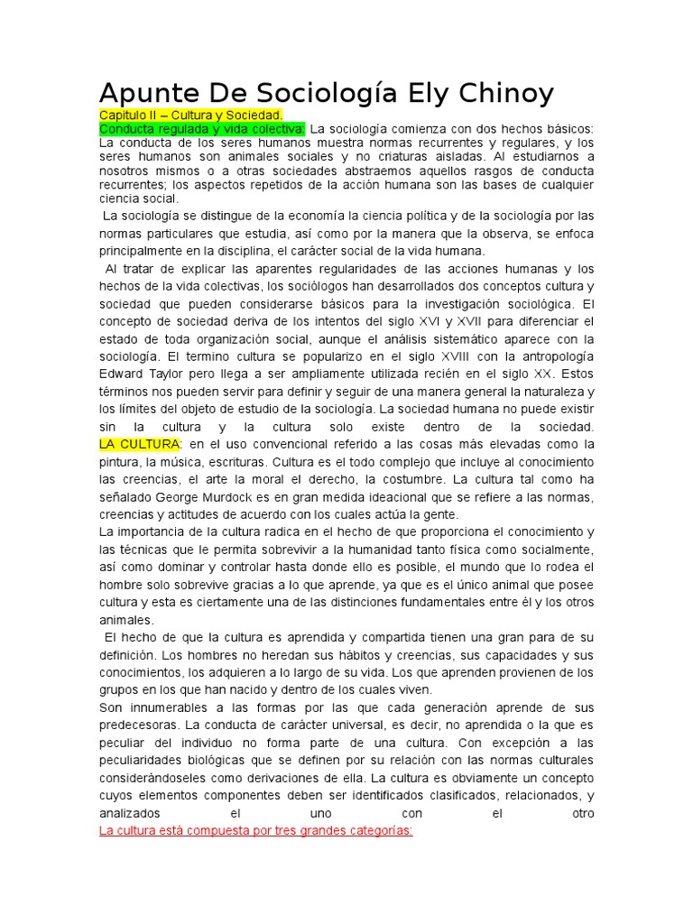 Apunte de Sociologia Ely Chinoy | PDF | Sociedad | Sociología