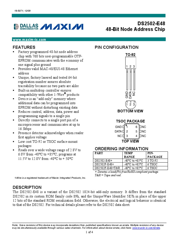 DS2502 E48 PDF | PDF | Byte | Bit
