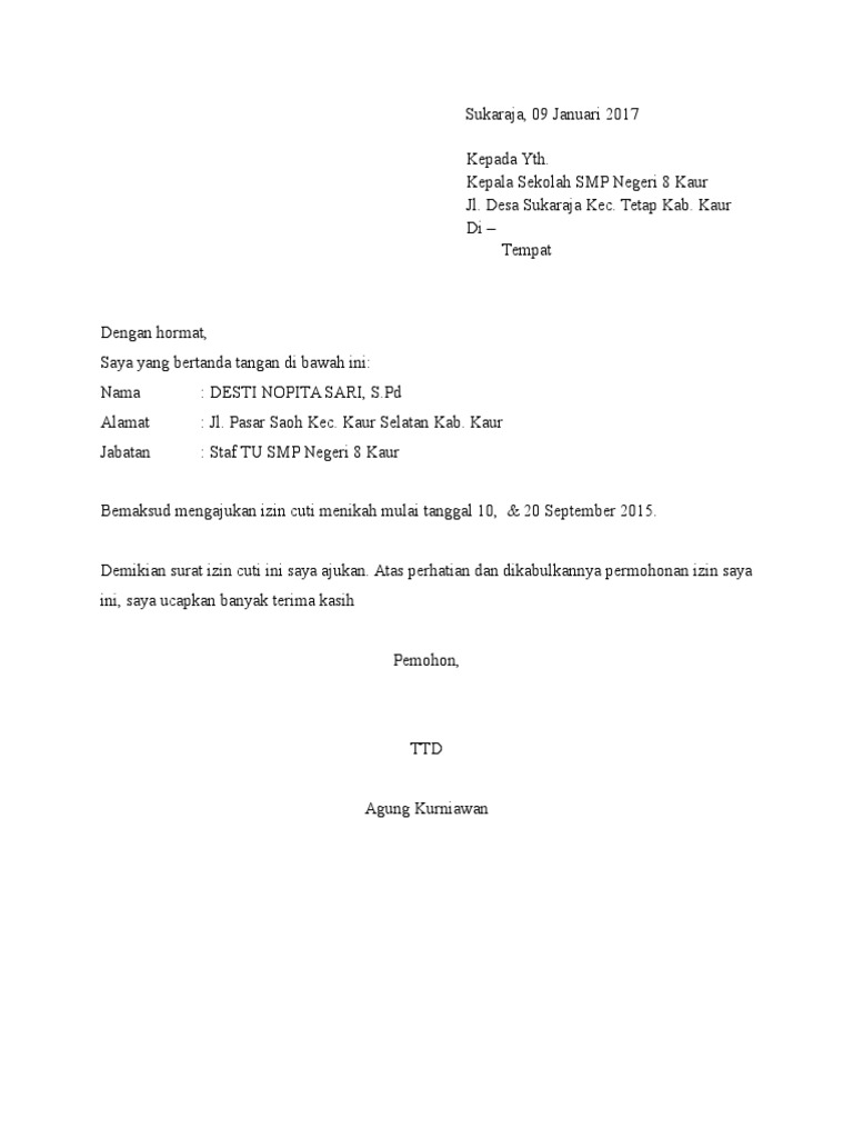 Contoh Surat Izin Guru | PDF