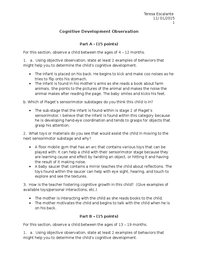 Cognitive Observation Ece 252 PDF Cognitive Development Neuropsychology