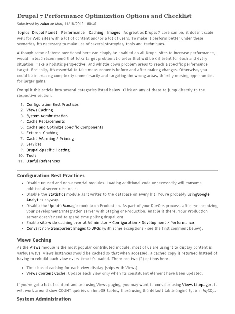 Drupal 7 Performance Optimization Guide | PDF | Cache (Computing) | Drupal