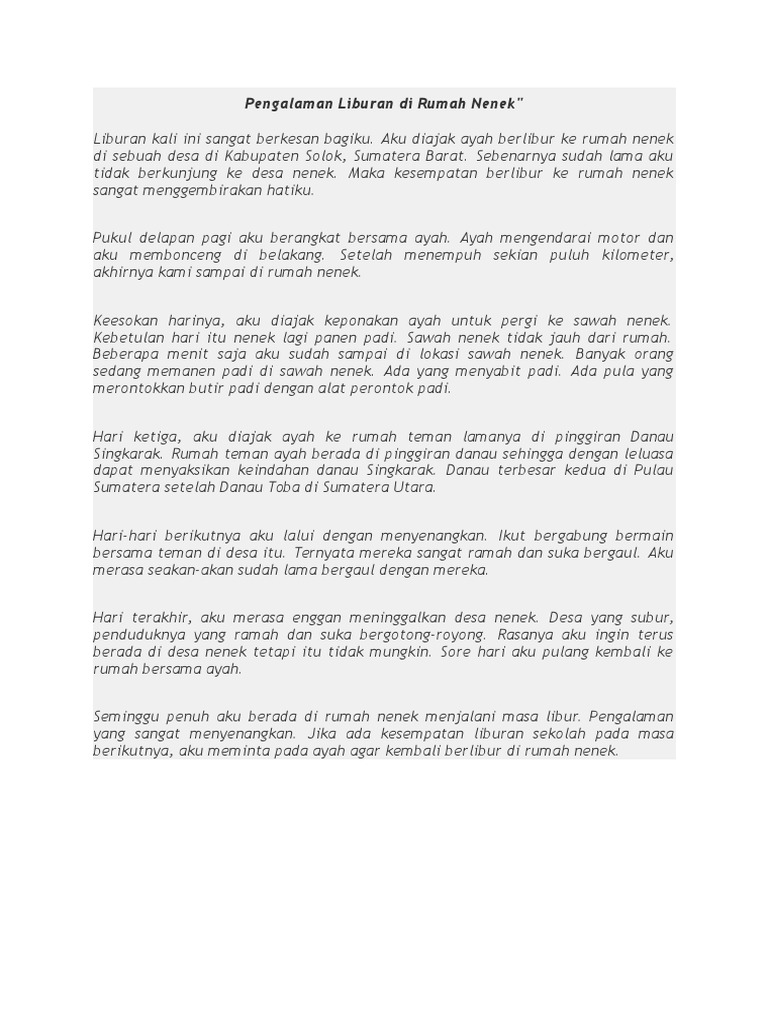 Pengalaman Liburan Di Rumah Nenek