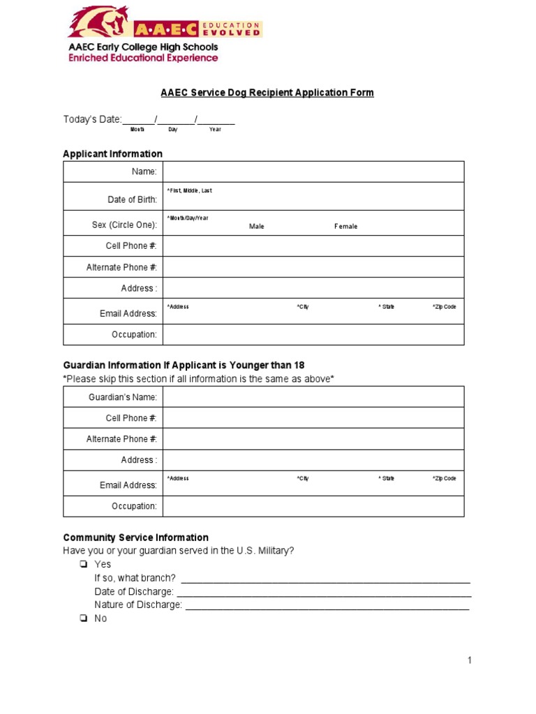 Service Dog Application Form | PDF