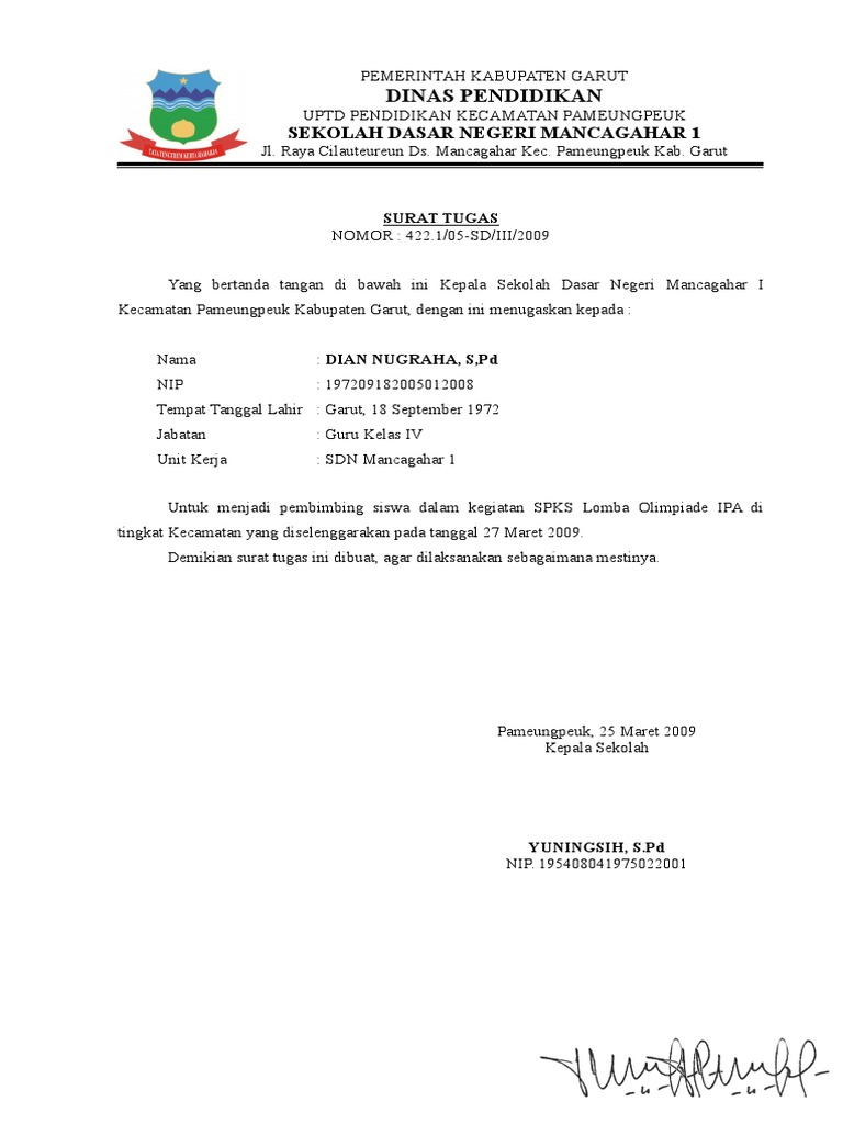Surat Tugas Membimbing Siswa
