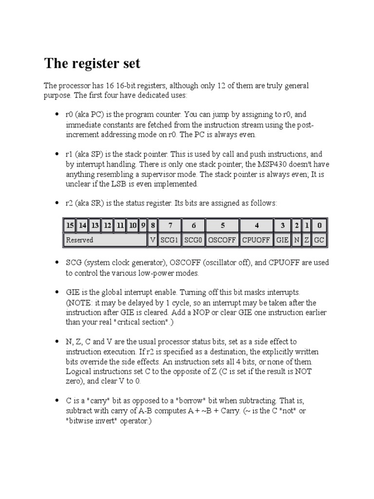 MSP430 Register Set Overview | PDF | Computer Architecture | Computer ...