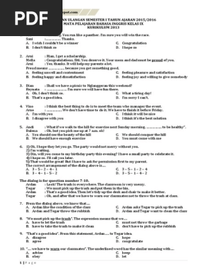 Soal Ulangan Bhs Inggris Kelas 9 Semester 1 K13