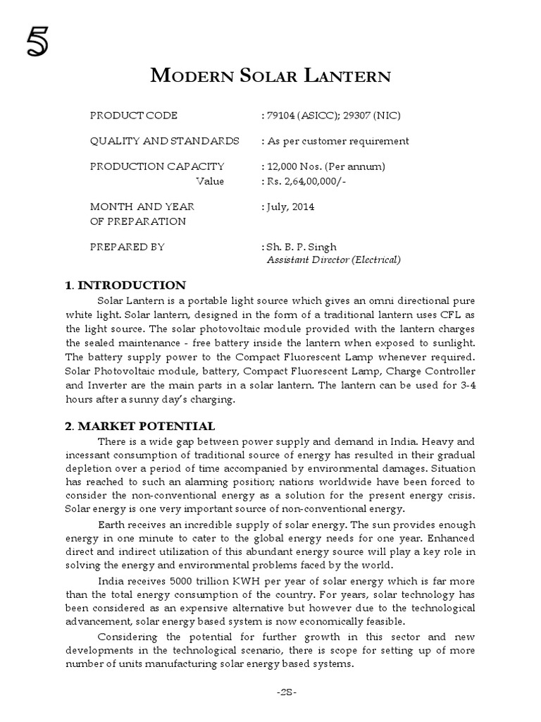 Modern Solar Lantern Manufacturing Guide | PDF | Capacity Utilization ...