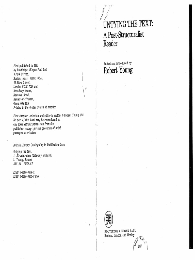 Untying The Text PostStructuralist Reader PDF