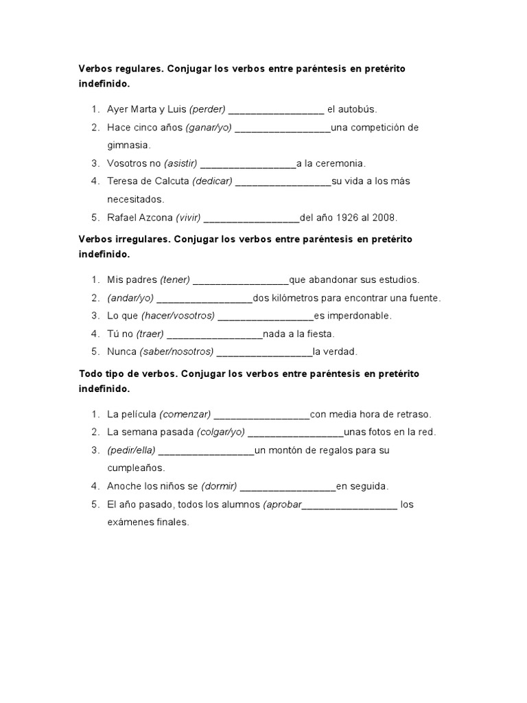 Verbos Preterito Indefinido | PDF | Estudios de idiomas extranjeros | Arte