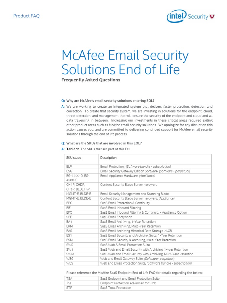Mcafee Faq Eol Email Security Software As A Service Cyberspace