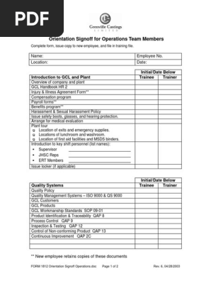 Orientation Sign Off 