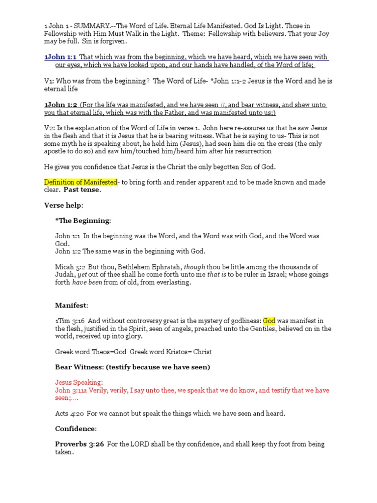 1 John 1-WebNotes | PDF | Eternal Life (Christianity) | Sin