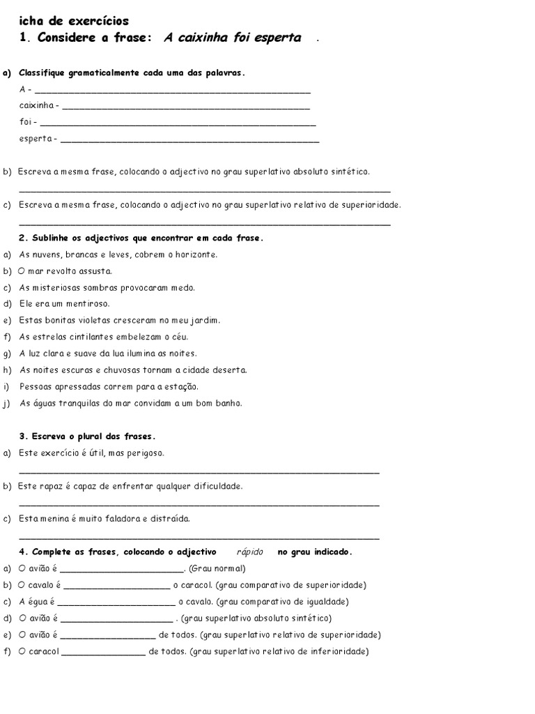 Ficha de Exercícios Portugues 5 Ano | PDF | Natureza