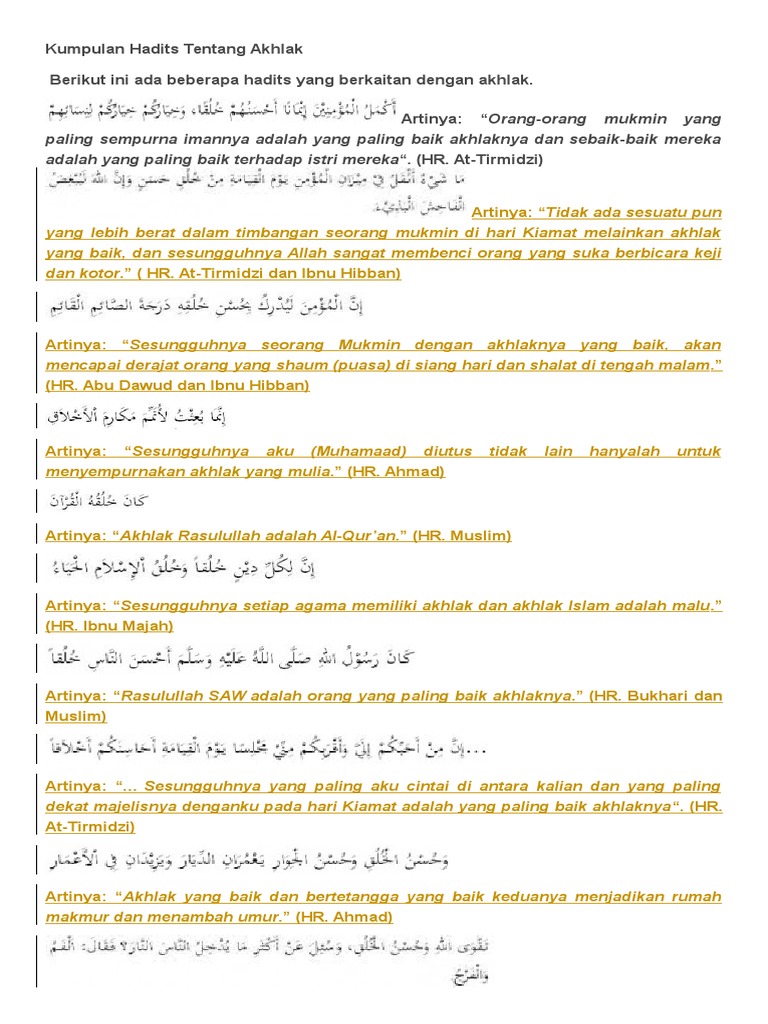 Kumpulan Hadits Tentang Akhlak Pdf