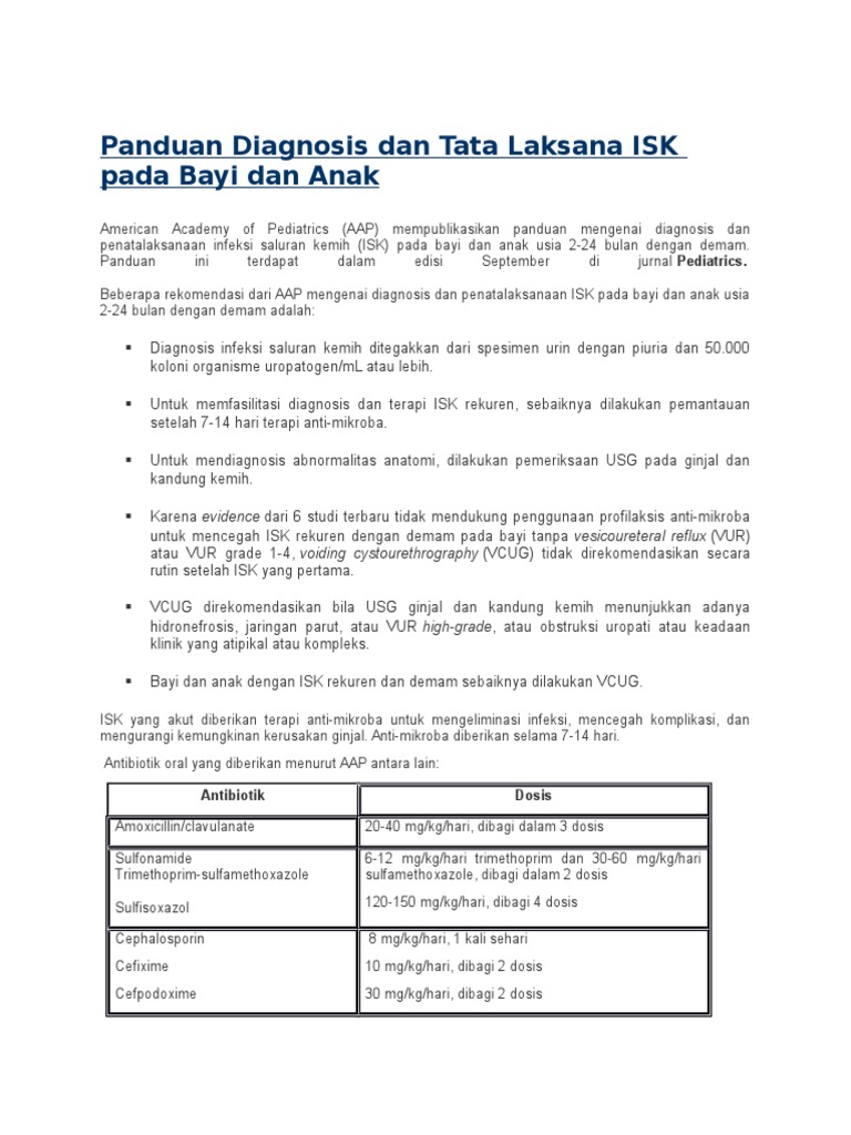 Panduan Diagnosis Dan Tata Laksana ISK Pada Bayi Dan Anak | PDF