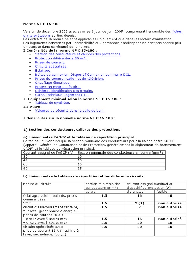 Norme Nf C 15 100 Pdf Gratuite Norme NF C 15 100 | PDF | Prise électrique | Électricité