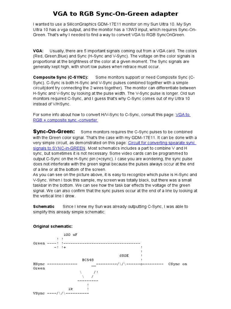 VGA to RGB Sync-On-Green Adapter Guide | PDF | Rgb Color Model ...