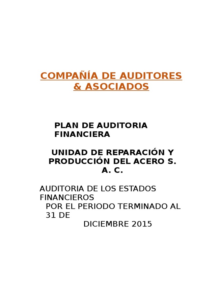 5 - Plan de Auditoria Financiera | PDF | Auditoría financiera | Estado ...