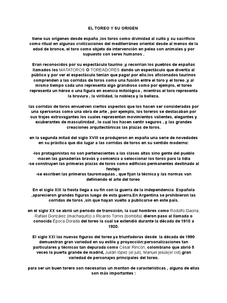 Orígenes y Evolución del Toreo en España | PDF | Toreo | Deportes de sangre
